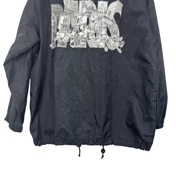 Disneyland Paris Vintage Black Windbreaker Jacket S/M With Hood & Drawstring Hem - Picture 9 of 12